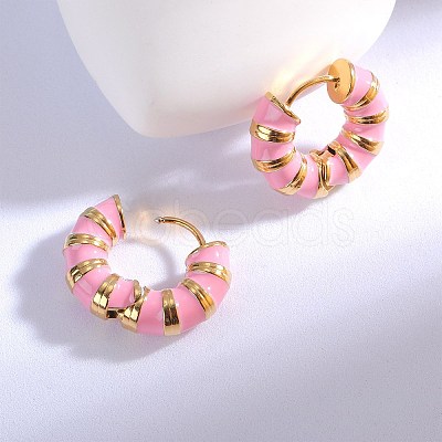 Enamel Striped Thick Hoop Earrings JE1110H-1
