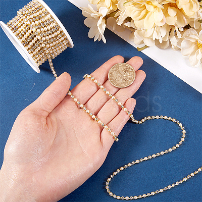 Plastic Pearl & Rhinestone Cup Chains CH-WH0013-01B-G-1