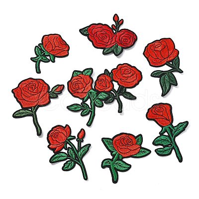 22Pcs Rose Flower Polyester Computerized Embroidery Cloth Iron on Sew on Patches PATC-CJZ0001-01-1