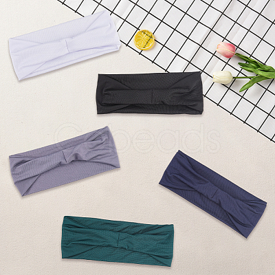 5Pcs 5 Colors 95% Polyester & 5% Spandex Yarns Exercise Elastic Headbands OHAR-CY0001-12-1