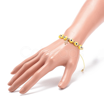 Brass Tiny Cross Charms Braided Beaded Bracelets for Women BJEW-JB08743-1