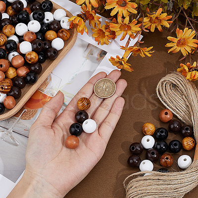 200Pcs 4 Colors Spray Painted Round Natural Schima Wood Beads WOOD-PA0001-73D-1