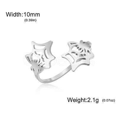Halloween 304 Stainless Steel Spider Web Cuff Open Rings WGB2691-01-1