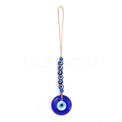 Flat Round with Evil Eye Glass Pendant Decorations EVIL-PW0002-04L-1