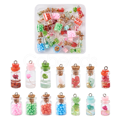 Fashewelry 28Pcs 4 Style Glass Wishing Bottle Pendant Decorations GLAA-FW0001-01-1