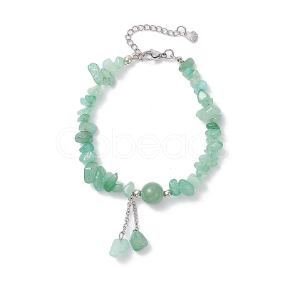 Natural Green Aventurine Chip Beaded Charm Bracelets for Women BJEW-JB12296-03-1