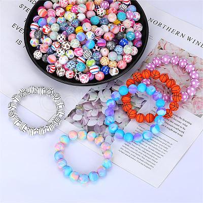 Printed Round with Horse Pattern Silicone Focal Beads SI-JX0056A-136-1