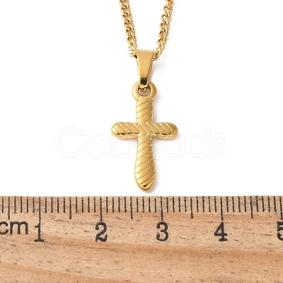 304 Stainless Steel Cross Pendant Necklaces for Women Men NJEW-Z063-02G-1