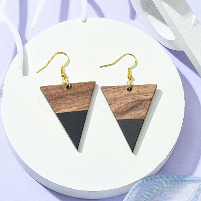 Resin & Walnut Wood Triangle Dangle Earrings EJEW-JE05505-05-1