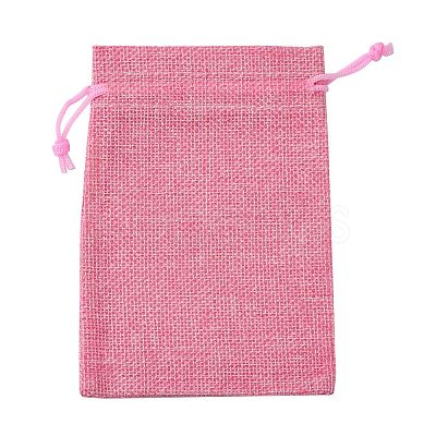 Polyester Imitation Burlap Packing Pouches Drawstring Bags ABAG-R004-14x10cm-04-1