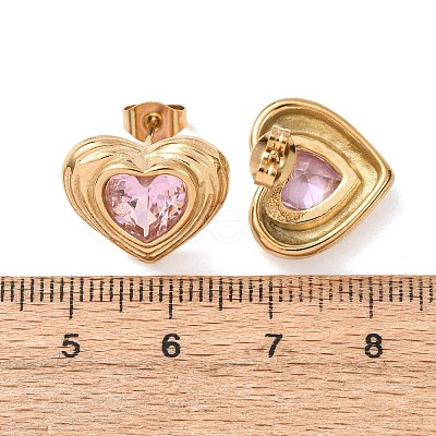 304 Stainless Steel Pave Cubic Zirconia Stud Earrings EJEW-D364-02A-G-1