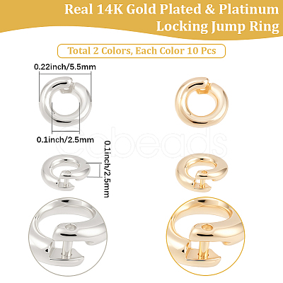 20Pcs 2 Colors Brass Locking Jump Rings KK-BBC0023-07A-1