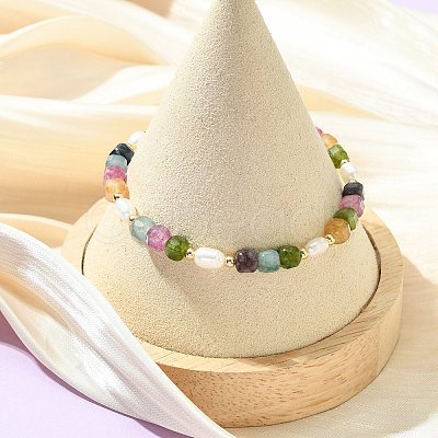 Natural Multicolor Tourmaline & Brass Beaded Bracelets for Women BJEW-JB13959-1