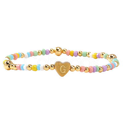 Summer Stainless Steel Heart Alphabet Colorful Glass Seed Beaded Stretch Bracelets for Women JV8929-33-1