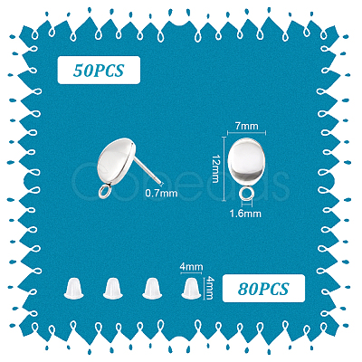 50Pcs 201 Stainless Steel Oval Stud Earring Findings STAS-UN0047-56-1
