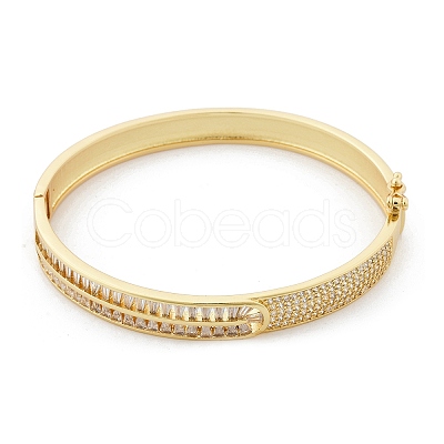 Brass Micro Pave Clear Cubic Zirconia Hinged Bangles for Women BJEW-K274-11G-1