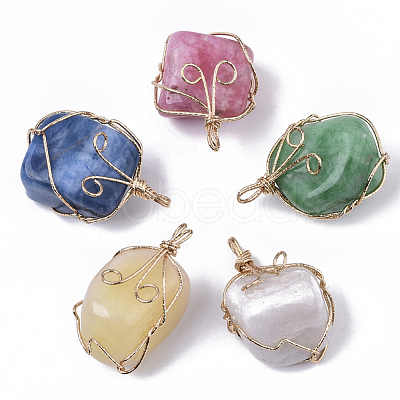 Dyed Natural White Jade Wire Wrapped Pendants G-N326-15-1