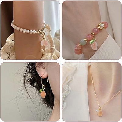 1Pc Natural Agate Pomegranate/Fu Melon Charms with Leaf G-YW0002-67-1