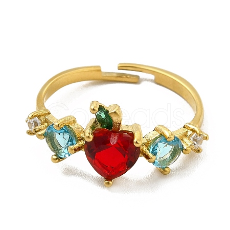 Ion Plating(IP) Colorful Cubic Zirconia & Rhinestones Apple Adjustable Ring RJEW-G278-18G-1