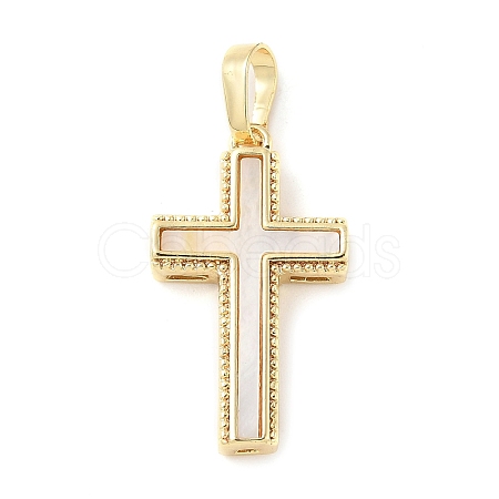 Brass Pave Natural White Shell Pendants X-KK-S522-01A-G-1