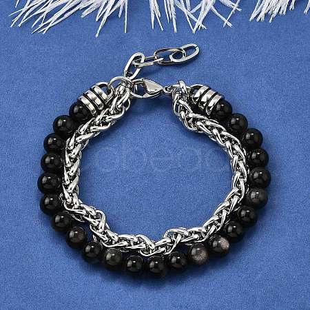 Natural Silver Leaf Jasper Round Beads Multi-strand Bracelets BJEW-D330-02P-07-1