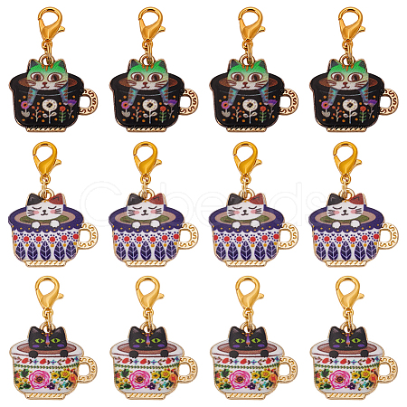 12Pcs 3 Styles Alloy Enamel Zipper Pull Pendant Decorations HJEW-FG00017-1