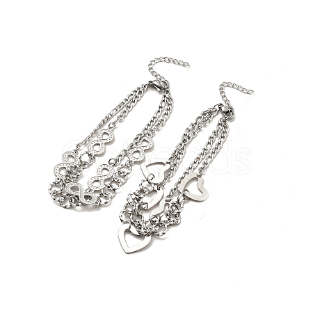 Tarnish Resistant 304 Stainless Steel Curb Chains Double Layer Multi-strand Bracelet BJEW-C025-10P-1