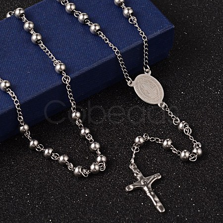 Non-Tarnish Crucifix Cross Stainless Steel Rosary Bead Necklaces NJEW-O096-27-1