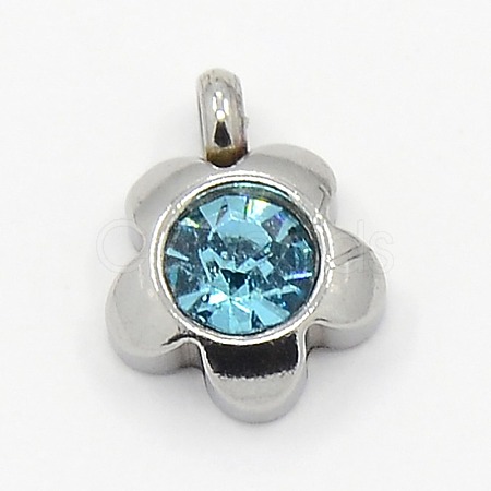 201 Stainless Steel Rhinestone Flower Charm Pendants RB-M030-03B-1