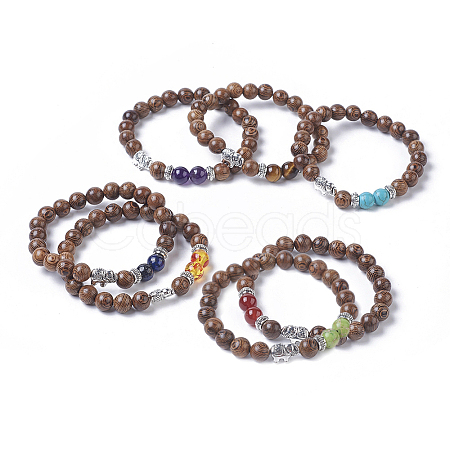 Dyed Wood Round Beads Stretch Bracelets BJEW-JB04839-1