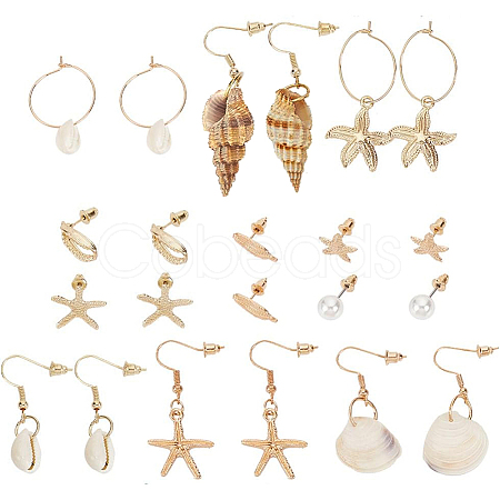 Natural Shell & Conch Drop Earrings Sets EJEW-PH0001-17-1