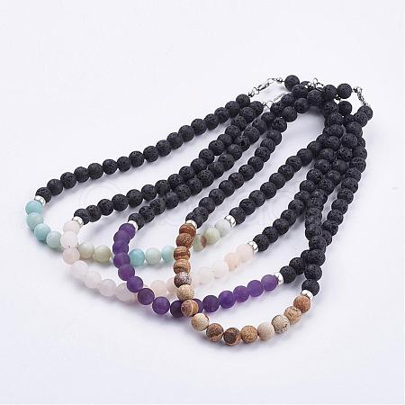 Frosted Natural Gemstone Beaded Necklaces NJEW-JN01939-1
