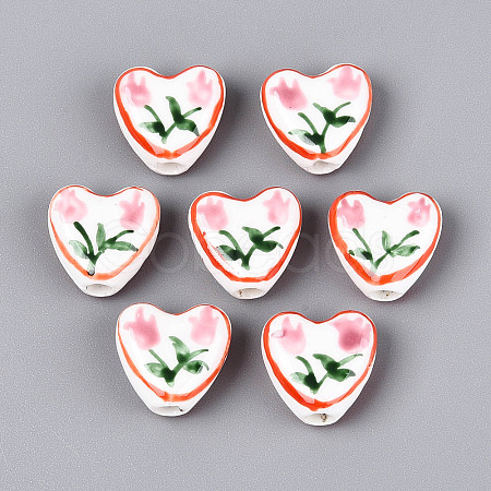 Hand Painted Tulip Flower Porcelain Ceramic Beads PORC-T134-28F-1
