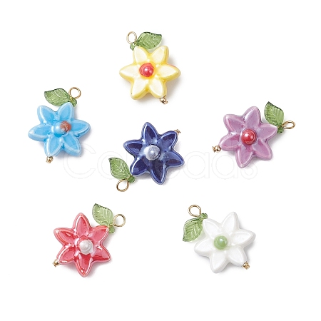 Glazed Flower Porcelain Pendants PALLOY-TA00353-1