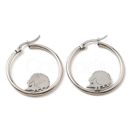 Non-Tarnish 304 Stainless Steel Hedgehog Beaded Hoop Earrings EJEW-F320-02P-1