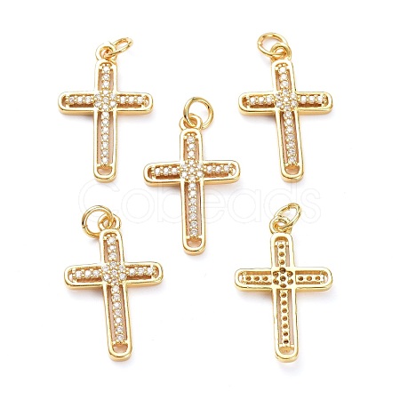 Brass Micro Pave Clear Cubic Zirconia Pendants ZIRC-L100-111G-1