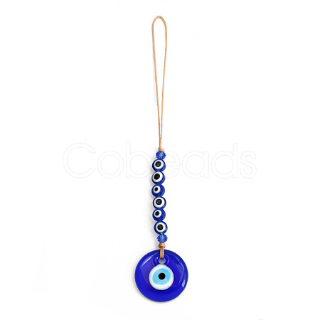 Flat Round with Evil Eye Glass Pendant Decorations EVIL-PW0002-04L-1