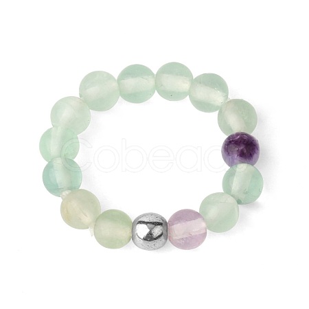 4MM Round Natural Fluorite Beaded Stretch Rings VM0712-14-1