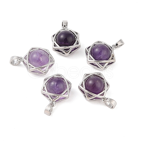 Natural Amethyst Round Pendants G-M440-04F-P-1