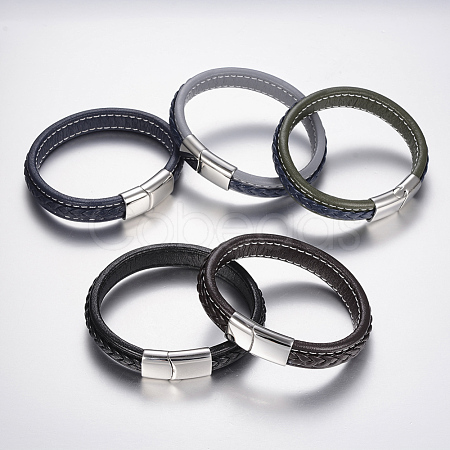 Braided Leather Cord Bracelets BJEW-H561-07-1