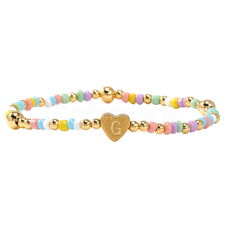 Summer Stainless Steel Heart Alphabet Colorful Glass Seed Beaded Stretch Bracelets for Women JV8929-33-1