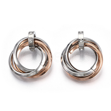 Ion Plating(IP) 201 Stainless Steel Interlocking Ring Pendants STAS-N099-01RG-1
