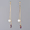 Long Chain Earrings, Brass Dangle Stud Earrings, with Glass Beads and Earring Backs, Golden, Purple, 83mm, Pin: 0.7mm