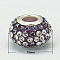 Resin Rhinestone European Beads, Grade A, with Brass Double Cores, Silver Metal Color, Rondelle, Violet, 15x9mm, Hole: 5mm