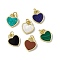 Natural Mixed Stone Heart Charms, with Rack Plating Golden Tone Brass Findings, Cadmium Free & Lead Free, 14x12x2mm, Hole: 3mm