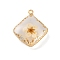 Brass Resin Pendants, with Dried Flower, Real 14K Plated, Long-Lasting Plated, Rhombus, Lemon Chiffon, 22x19x7.5mm, Hole: 1.8mm