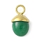 304 Stainless Steel Natural Green Onyx Agate(Dyed & Heated) Pendants, Acorn Charms, Real 18K Gold Plated, 15.5~16x9~9.5x5~6mm, Hole: 3mm