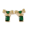 Rack Plating Real 18K Gold Plated Brass Bowknot with Rectangle Dangle Stud Earrings EJEW-B034-10G-2