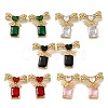 Rack Plating Real 18K Gold Plated Brass Bowknot with Rectangle Dangle Stud Earrings EJEW-B034-10G-1