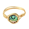 Copper Wired Natural Abalone Shell/Paua Shell Finger Rings for Women RJEW-JR01055-5